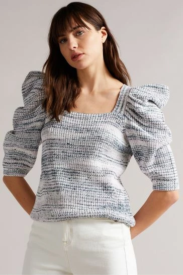 Ted Baker Aspel White Cotton Sleeve Detailed Knit Jumper 8 Ted Baker Aspel White Cotton Sleeve Detailed Knit Jumper - Image 6