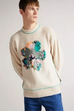 Ted Baker Natural Saltair Flower Graphic Crew Neck Jumper -tedbaker Shop Online unnamed file 2895