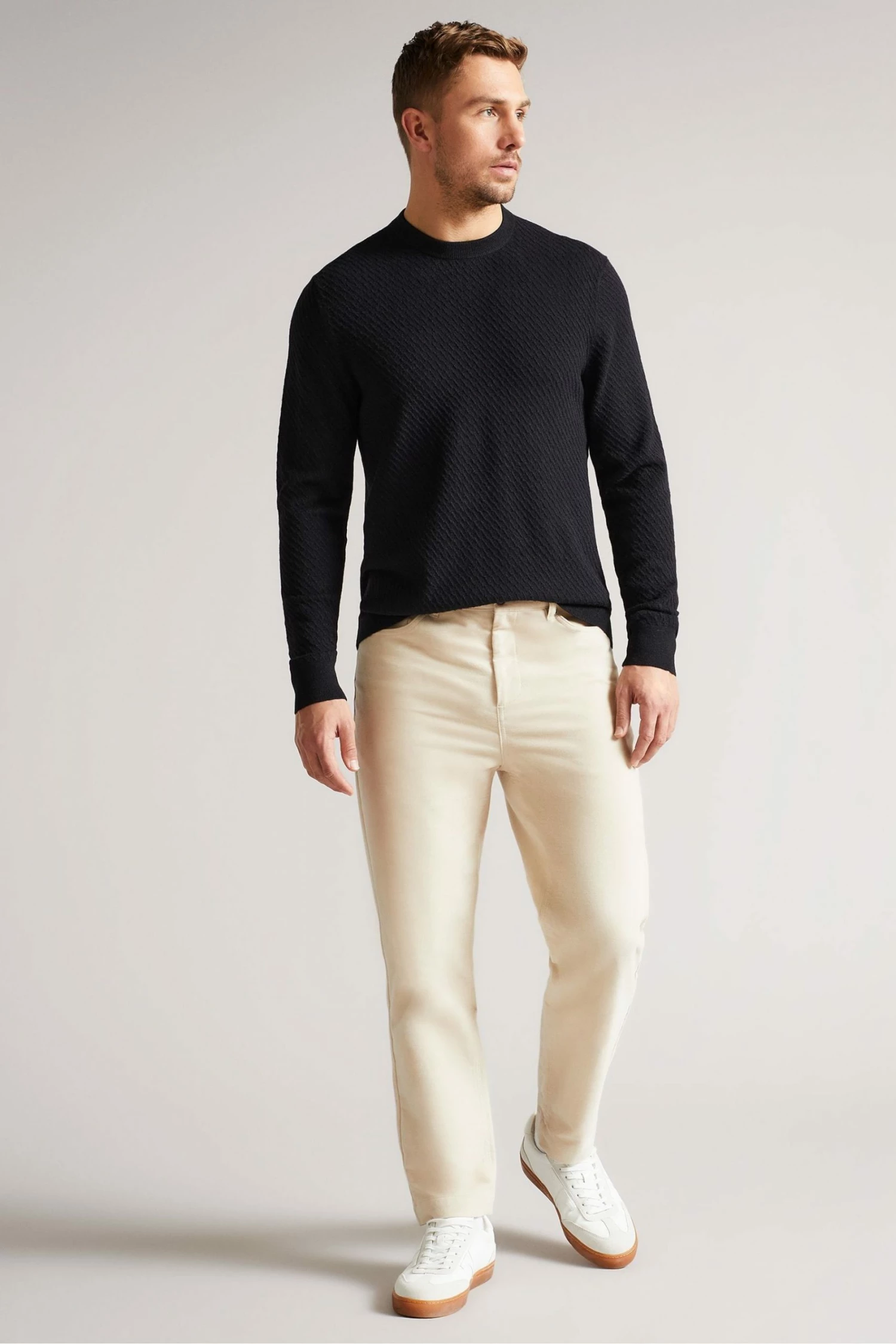 Ted Baker Knares Navy Textured Crew Neck Blue Jumper 6 Ted Baker Knares Navy Textured Crew Neck Blue Jumper - Image 4