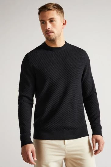 Ted Baker Knares Navy Textured Crew Neck Blue Jumper 8 Ted Baker Knares Navy Textured Crew Neck Blue Jumper - Image 6