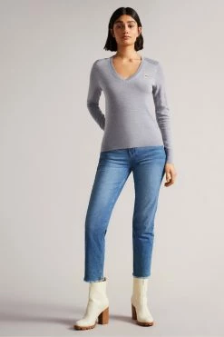 Ted Baker Abiygal Grey Merino Edit V-Neck Jumper -tedbaker Shop Online unnamed file 2993