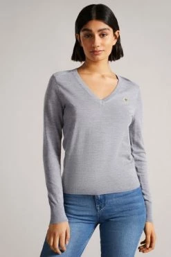 Ted Baker Abiygal Grey Merino Edit V-Neck Jumper -tedbaker Shop Online unnamed file 2996
