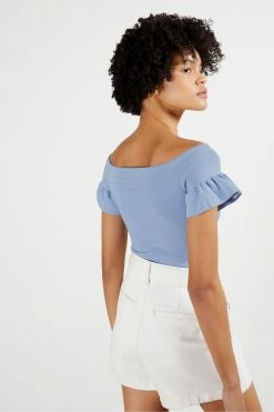 Ted Baker Blue Misteey Bardot Frill Detail Knitted Top -tedbaker Shop Online unnamed file 3047