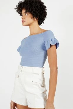 Ted Baker Blue Misteey Bardot Frill Detail Knitted Top -tedbaker Shop Online unnamed file 3049