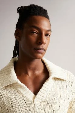 Ted Baker Earlam Ecru Cream Multi Wide Rib Ss V-Neck Jumper -tedbaker Shop Online unnamed file 3119