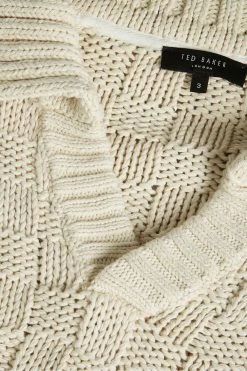 Ted Baker Earlam Ecru Cream Multi Wide Rib Ss V-Neck Jumper -tedbaker Shop Online unnamed file 3120