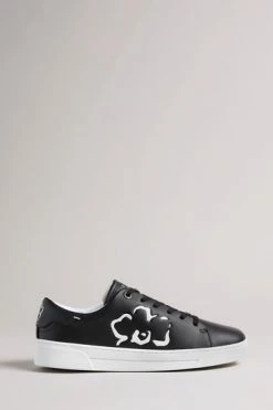 Ted Baker Black Magnolia Flower Placement Cupsole Trainers -tedbaker Shop Online unnamed file 3507