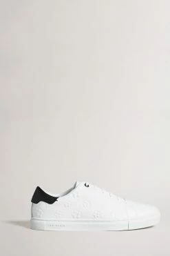 Ted Baker Melvinn White Embossed Flower Cupsole Sneakers