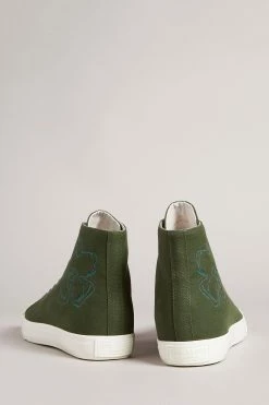 Ted Baker Rannip Khaki Green Magnolia Embroidered High-Top Sneakers -tedbaker Shop Online unnamed file 3690