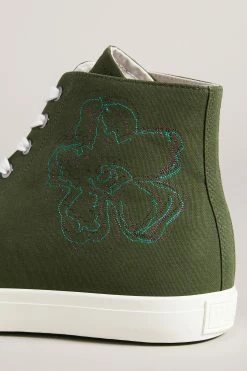 Ted Baker Rannip Khaki Green Magnolia Embroidered High-Top Sneakers -tedbaker Shop Online unnamed file 3691
