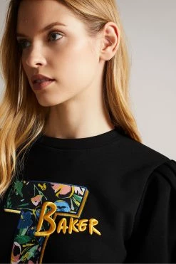 Ted Baker Falici Black Large Sleeve Sweatshirt With T Graphic -tedbaker Shop Online unnamed file 3754