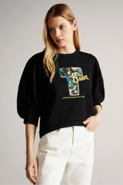 Ted Baker Falici Black Large Sleeve Sweatshirt With T Graphic -tedbaker Shop Online unnamed file 3756