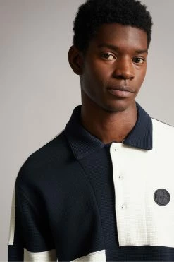 Ted Baker Wickam Navy Long Sleeve Textured Polo Shirt -tedbaker Shop Online unnamed file 4016