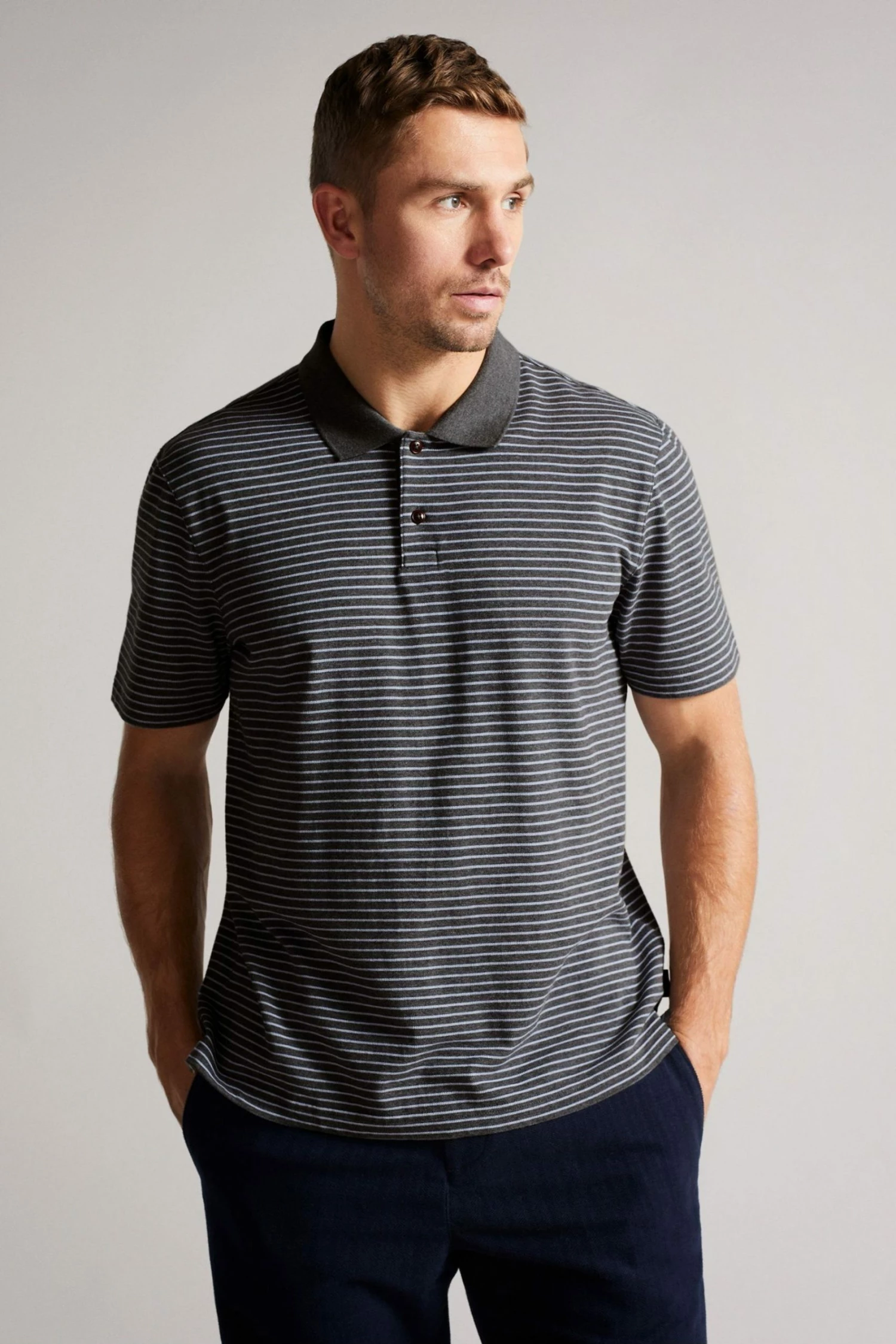 Ted Baker Grey-Marl Ravens Ss Striped Pique Polo Shirt 3 Ted Baker Grey-Marl Ravens Ss Striped Pique Polo Shirt