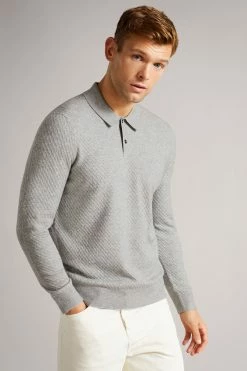 Ted Baker Grey Marl Nixan Knitted Textured Polo Shirt