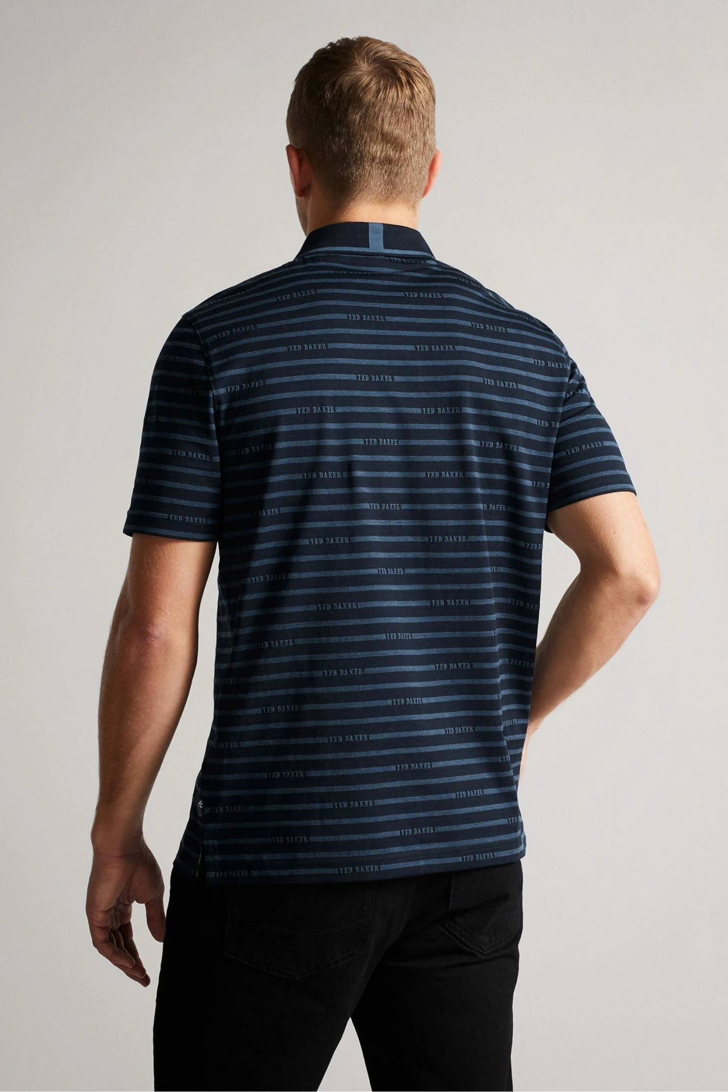 Ted Baker Navy Blue Tildarg Short Sleeve Logo Striped Polo Shirt 4 Ted Baker Navy Blue Tildarg Short Sleeve Logo Striped Polo Shirt - Image 2