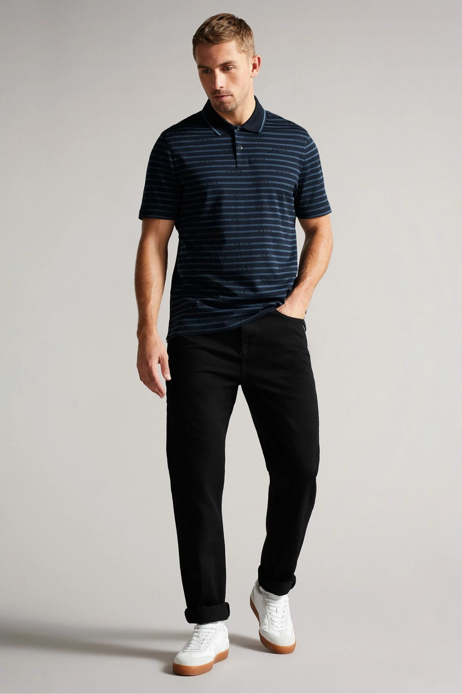 Ted Baker Navy Blue Tildarg Short Sleeve Logo Striped Polo Shirt 5 Ted Baker Navy Blue Tildarg Short Sleeve Logo Striped Polo Shirt - Image 3