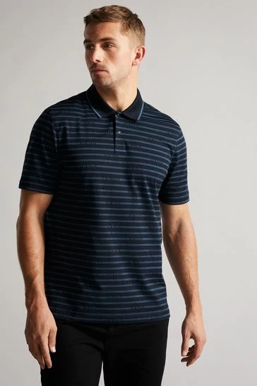 Ted Baker Navy Blue Tildarg Short Sleeve Logo Striped Polo Shirt 8 Ted Baker Navy Blue Tildarg Short Sleeve Logo Striped Polo Shirt - Image 6