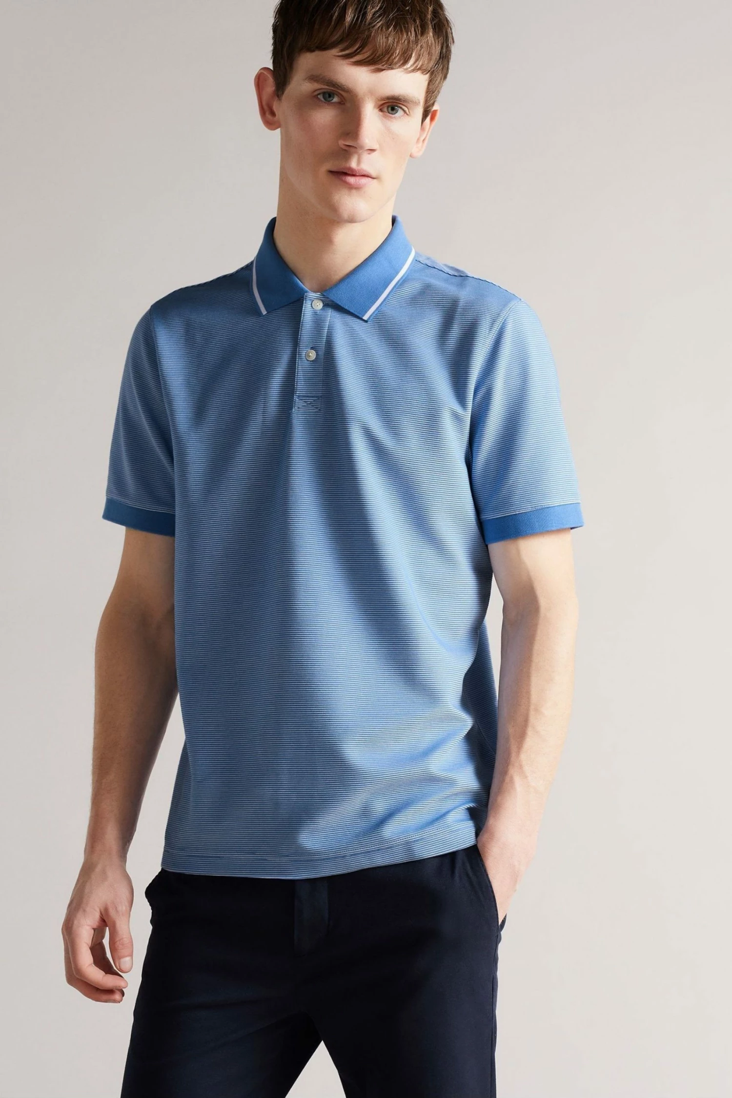 Ted Baker Ellerby Blue Short Sleeve Striped Polo Shirt 3 Ted Baker Ellerby Blue Short Sleeve Striped Polo Shirt