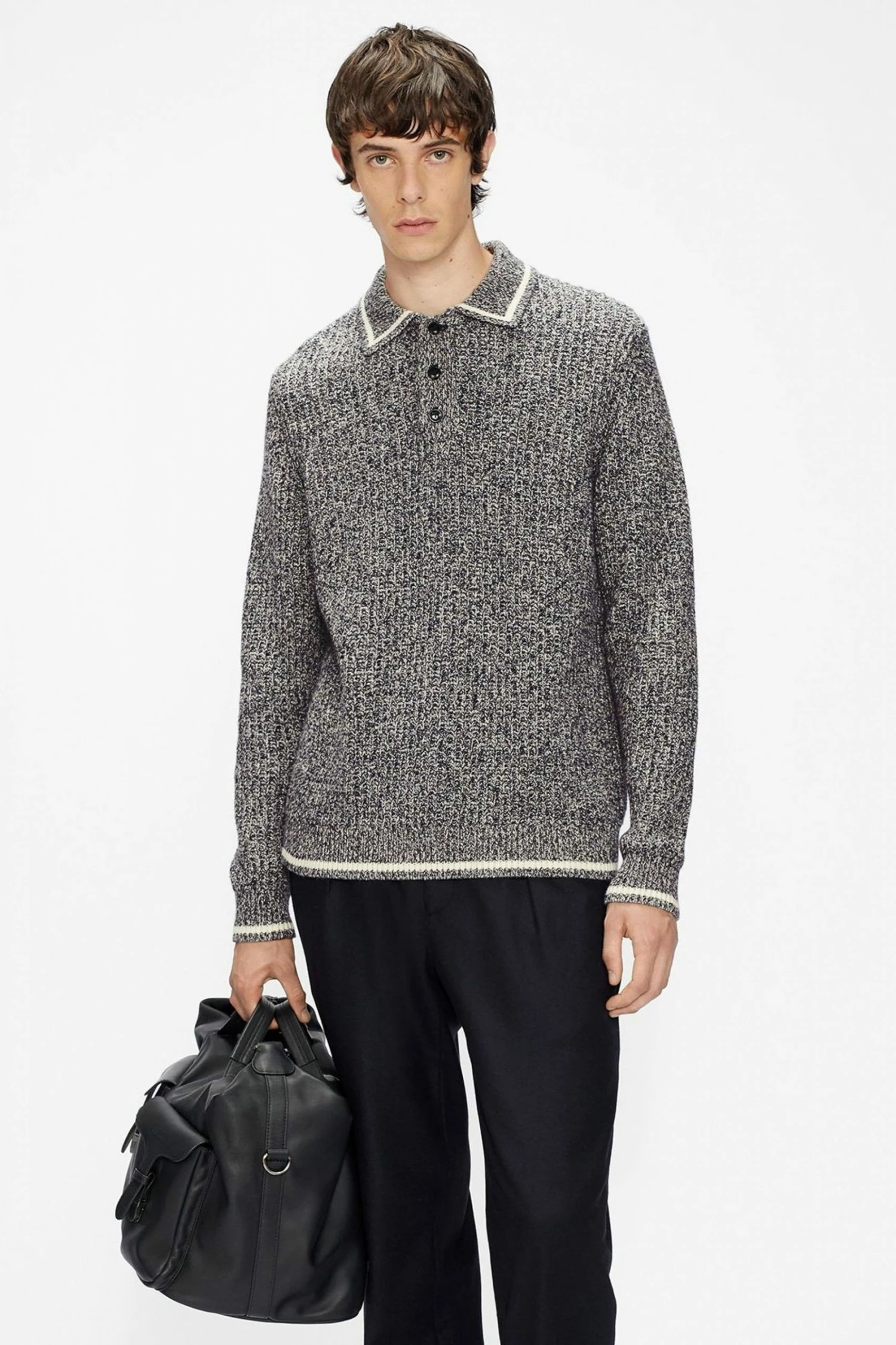 Ted Baker Blue Tames Long Sleeve Mouline Polo Shirt 3 Ted Baker Blue Tames Long Sleeve Mouline Polo Shirt