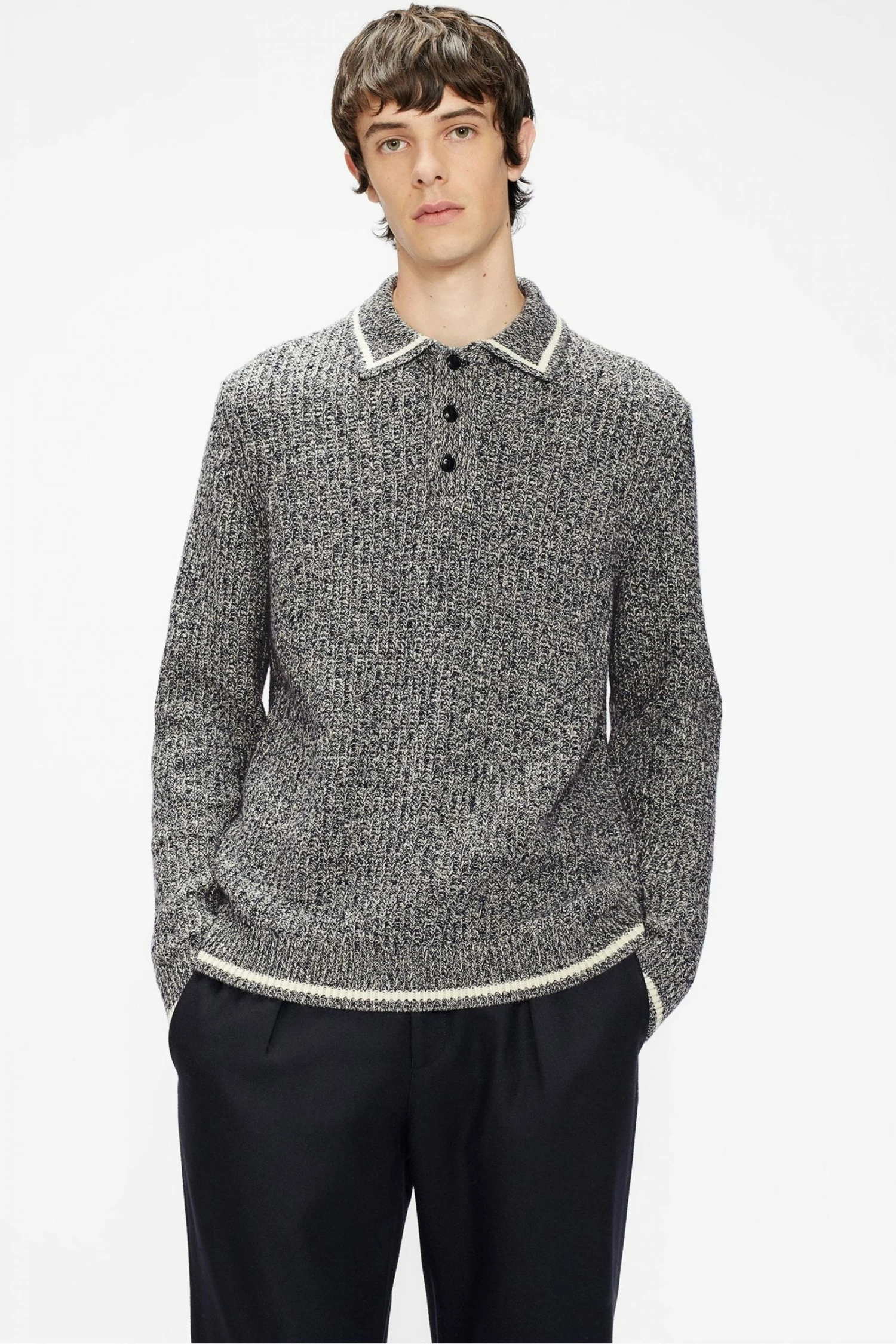 Ted Baker Blue Tames Long Sleeve Mouline Polo Shirt 4 Ted Baker Blue Tames Long Sleeve Mouline Polo Shirt - Image 2