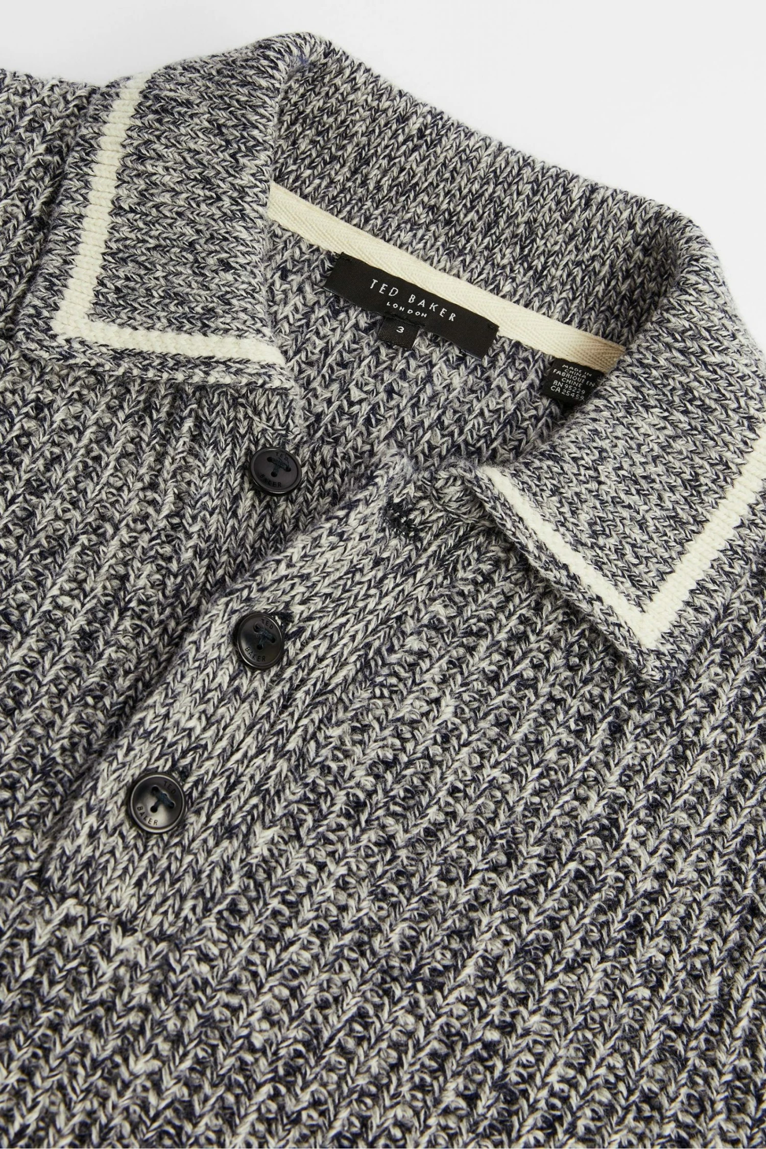 Ted Baker Blue Tames Long Sleeve Mouline Polo Shirt 6 Ted Baker Blue Tames Long Sleeve Mouline Polo Shirt - Image 4