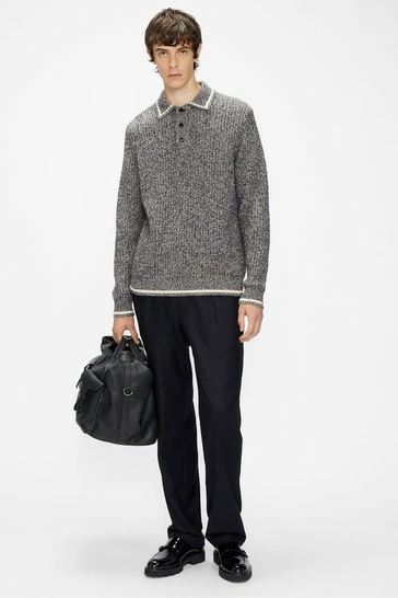 Ted Baker Blue Tames Long Sleeve Mouline Polo Shirt 8 Ted Baker Blue Tames Long Sleeve Mouline Polo Shirt - Image 6