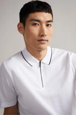 Ted Baker Mens White Buer Short Sleeve Textured Zip Polo Shirt -tedbaker Shop Online unnamed file 4109