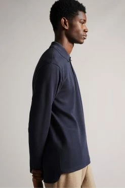 Ted Baker Baddow Navy Blue Long Sleeve Heavy Twill Jersey Polo Shirt -tedbaker Shop Online unnamed file 4122