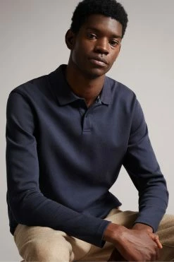 Ted Baker Baddow Navy Blue Long Sleeve Heavy Twill Jersey Polo Shirt -tedbaker Shop Online unnamed file 4123