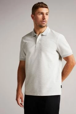 Ted Baker Ellerby Grey Marl Short Sleeve Striped Polo Shirt
