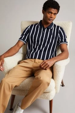 Ted Baker Kimbell Navy Blue Short Sleeve Striped Polo Shirt