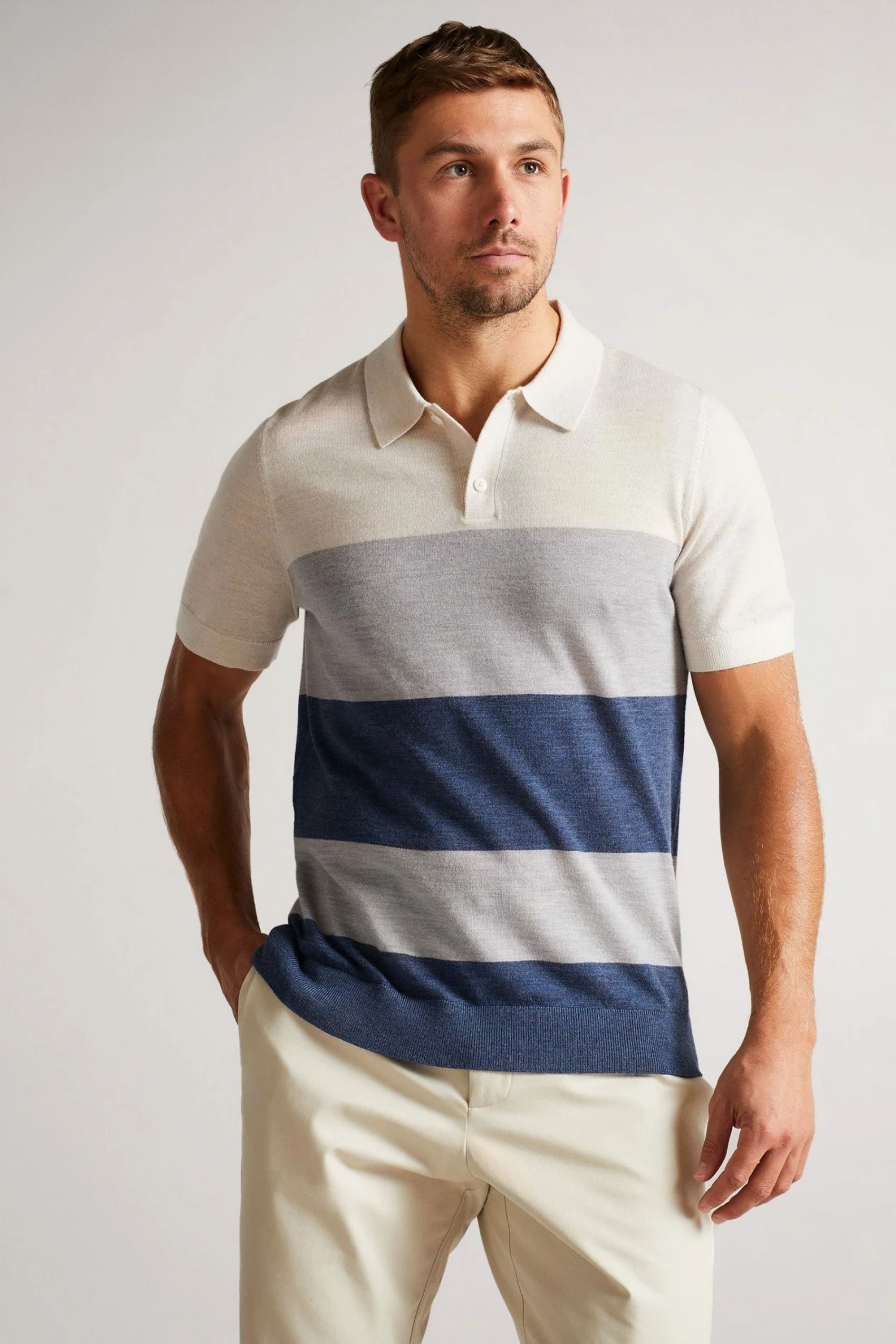 Ted Baker Cove Ecru White Multi Striped Merino Polo Shirt 3 Ted Baker Cove Ecru White Multi Striped Merino Polo Shirt