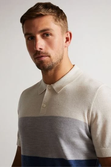 Ted Baker Cove Ecru White Multi Striped Merino Polo Shirt 8 Ted Baker Cove Ecru White Multi Striped Merino Polo Shirt - Image 6