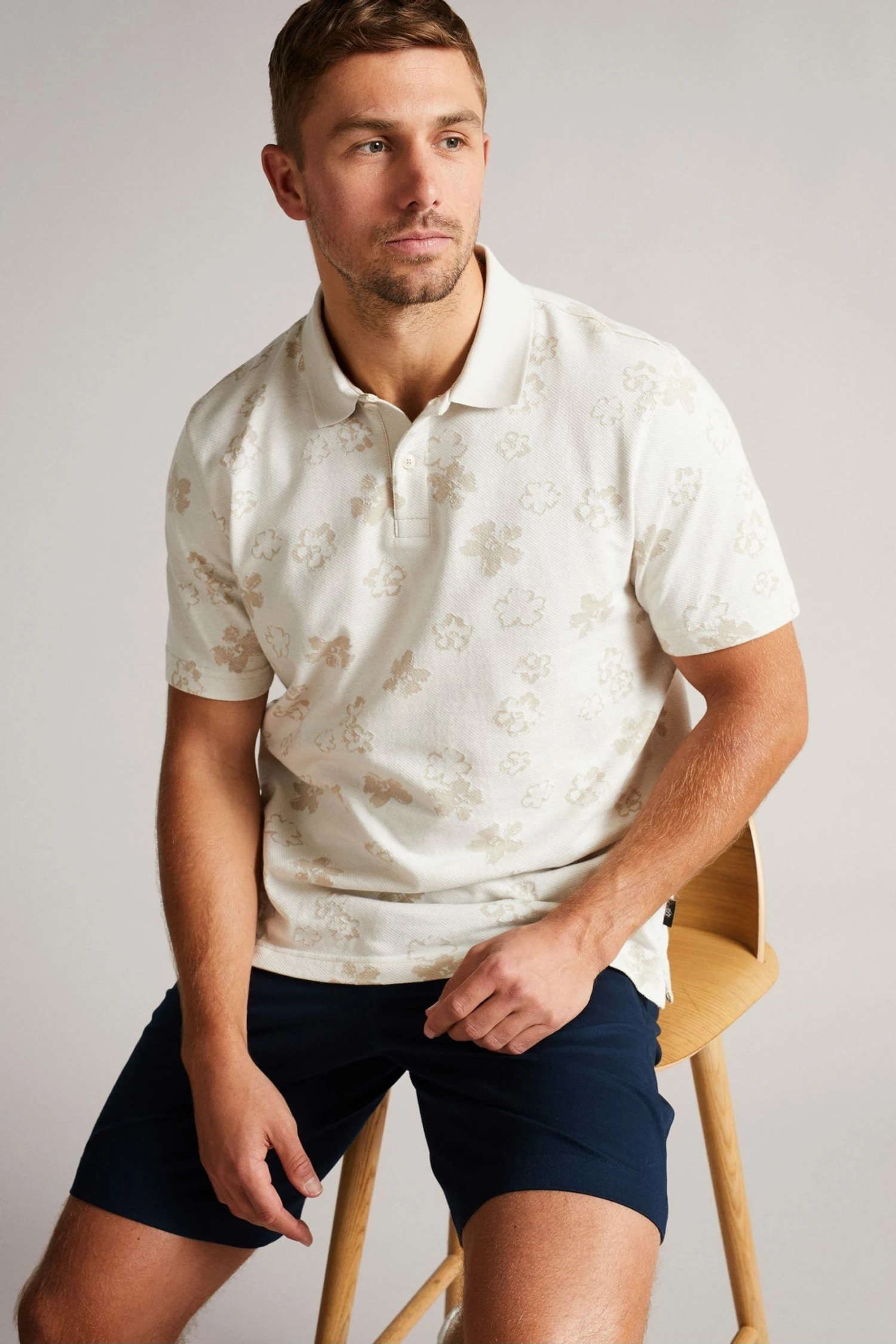 Ted Baker Tyssen Ecru Cream Short Sleeve Flower Jacquard Polo Shirt 3 Ted Baker Tyssen Ecru Cream Short Sleeve Flower Jacquard Polo Shirt