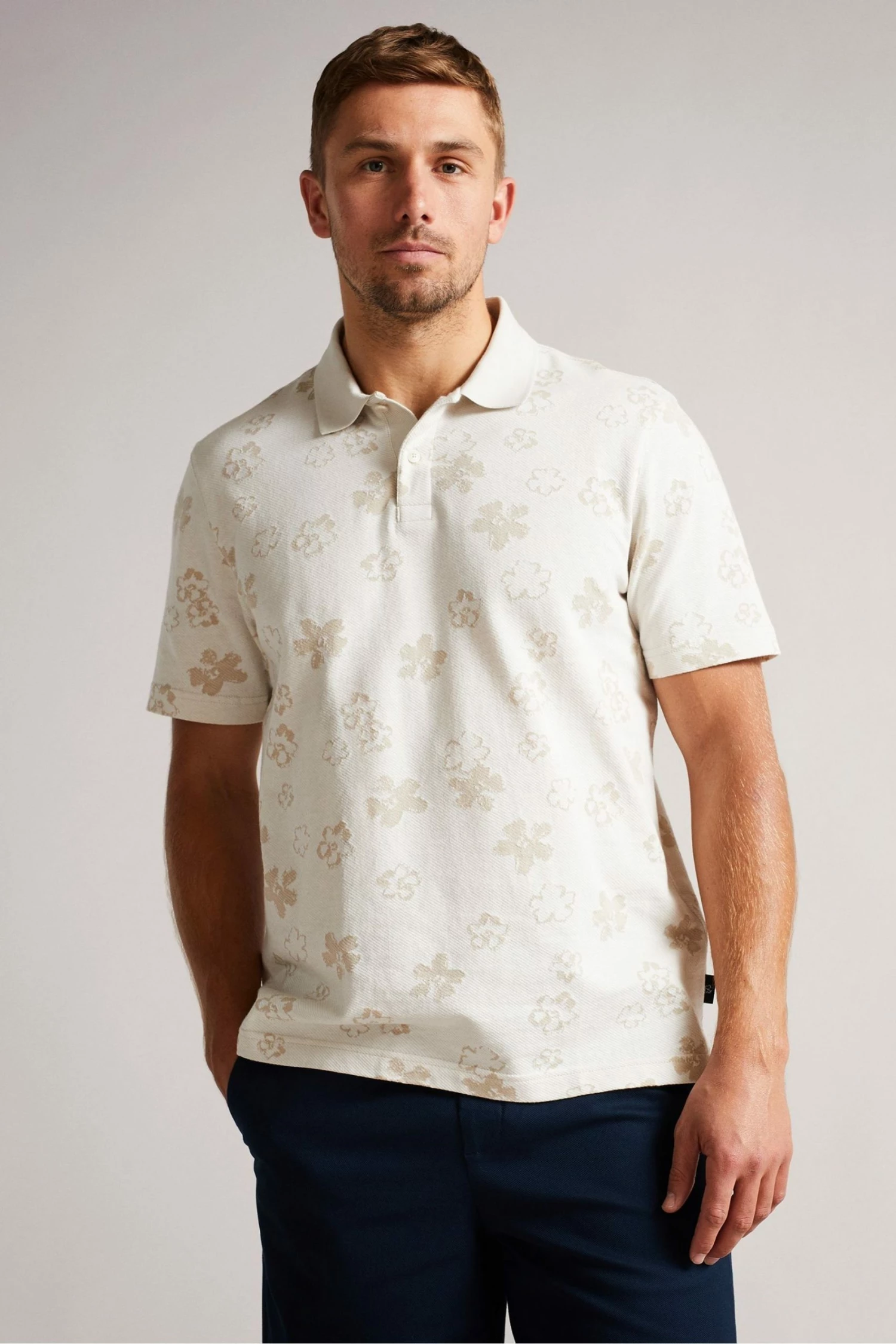 Ted Baker Tyssen Ecru Cream Short Sleeve Flower Jacquard Polo Shirt 4 Ted Baker Tyssen Ecru Cream Short Sleeve Flower Jacquard Polo Shirt - Image 2
