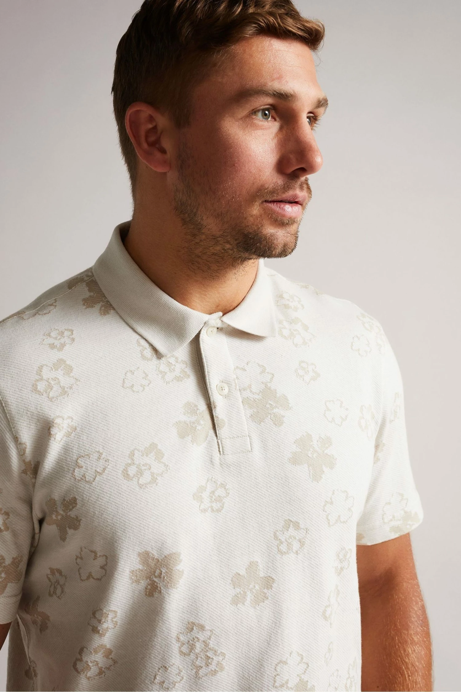 Ted Baker Tyssen Ecru Cream Short Sleeve Flower Jacquard Polo Shirt 5 Ted Baker Tyssen Ecru Cream Short Sleeve Flower Jacquard Polo Shirt - Image 3