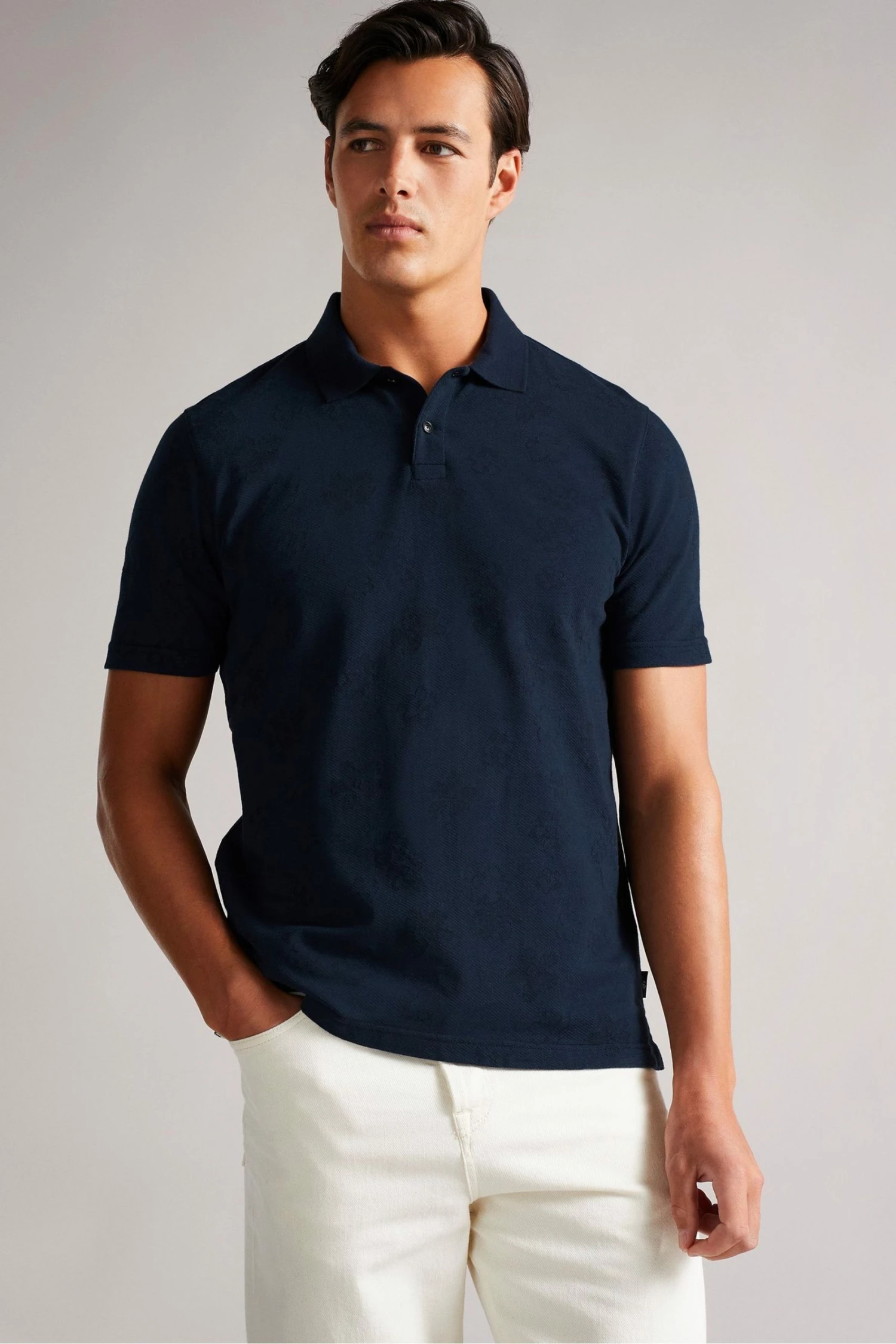 Ted Baker Tyssen Navy Blue Short Sleeve Flower Jacquard Polo Shirt 3 Ted Baker Tyssen Navy Blue Short Sleeve Flower Jacquard Polo Shirt