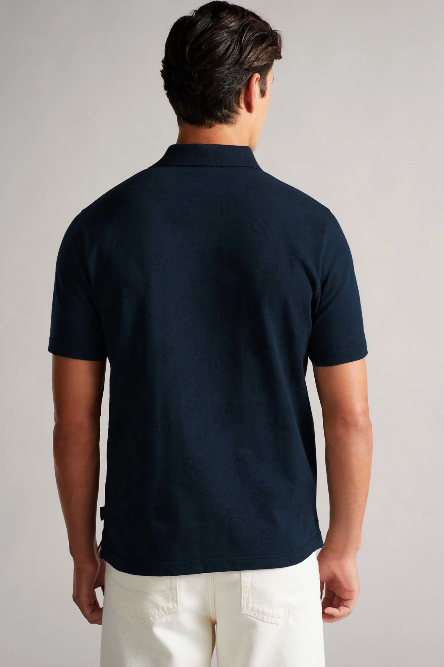 Ted Baker Tyssen Navy Blue Short Sleeve Flower Jacquard Polo Shirt 4 Ted Baker Tyssen Navy Blue Short Sleeve Flower Jacquard Polo Shirt - Image 2