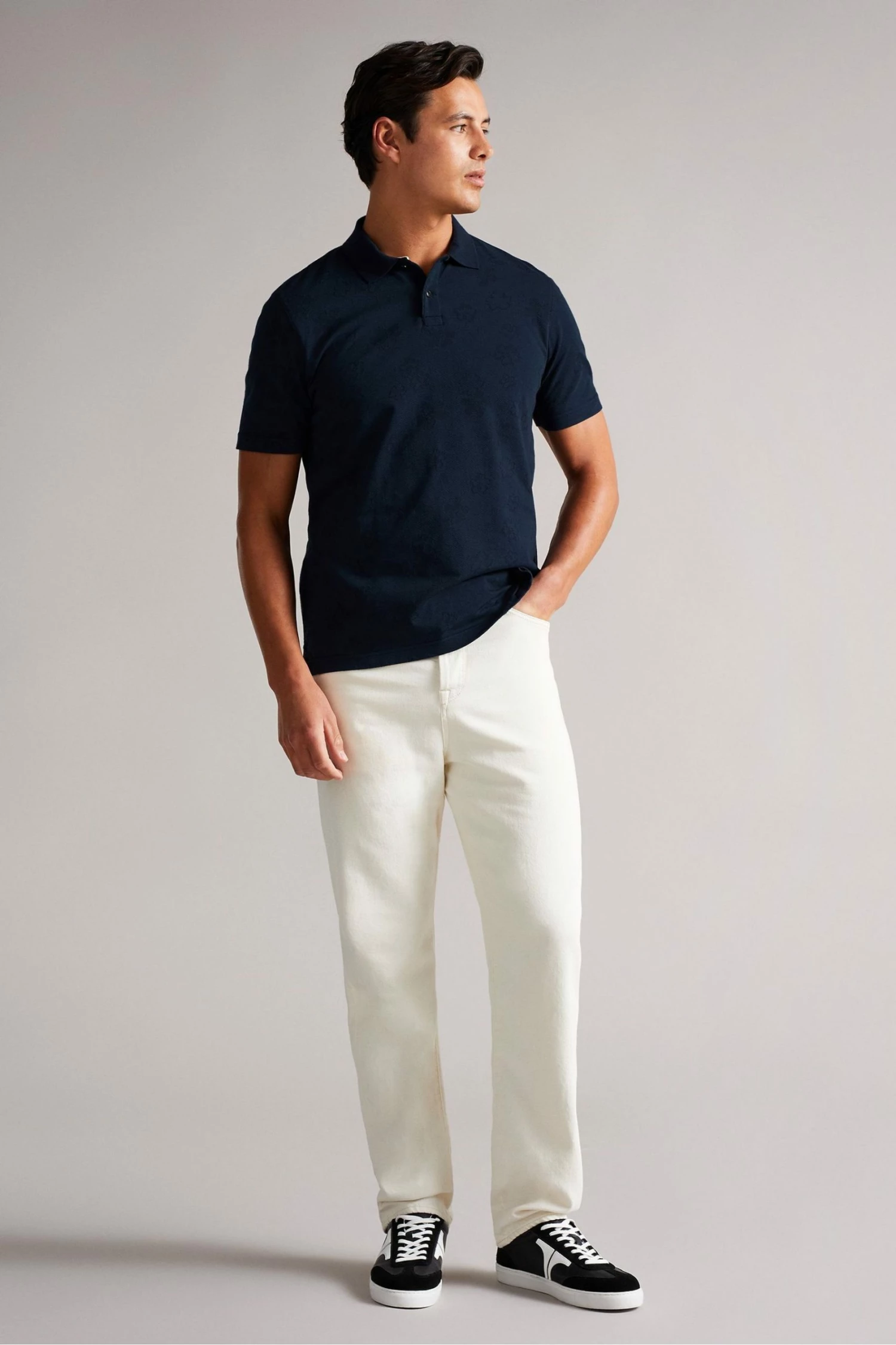 Ted Baker Tyssen Navy Blue Short Sleeve Flower Jacquard Polo Shirt 6 Ted Baker Tyssen Navy Blue Short Sleeve Flower Jacquard Polo Shirt - Image 4