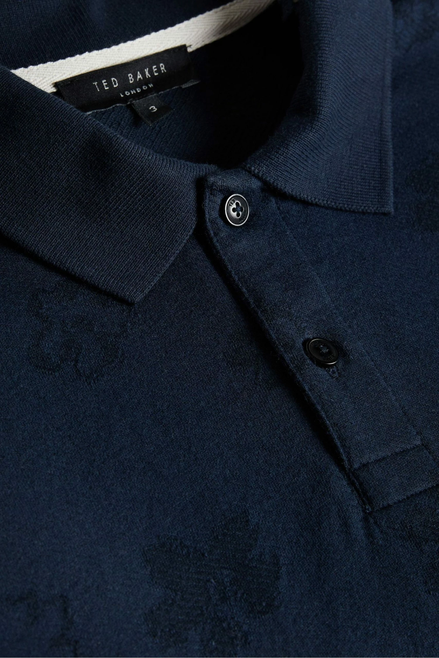 Ted Baker Tyssen Navy Blue Short Sleeve Flower Jacquard Polo Shirt 7 Ted Baker Tyssen Navy Blue Short Sleeve Flower Jacquard Polo Shirt - Image 5