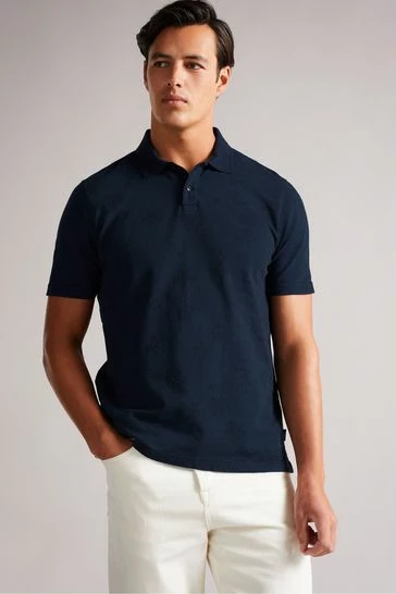 Ted Baker Tyssen Navy Blue Short Sleeve Flower Jacquard Polo Shirt 8 Ted Baker Tyssen Navy Blue Short Sleeve Flower Jacquard Polo Shirt - Image 6