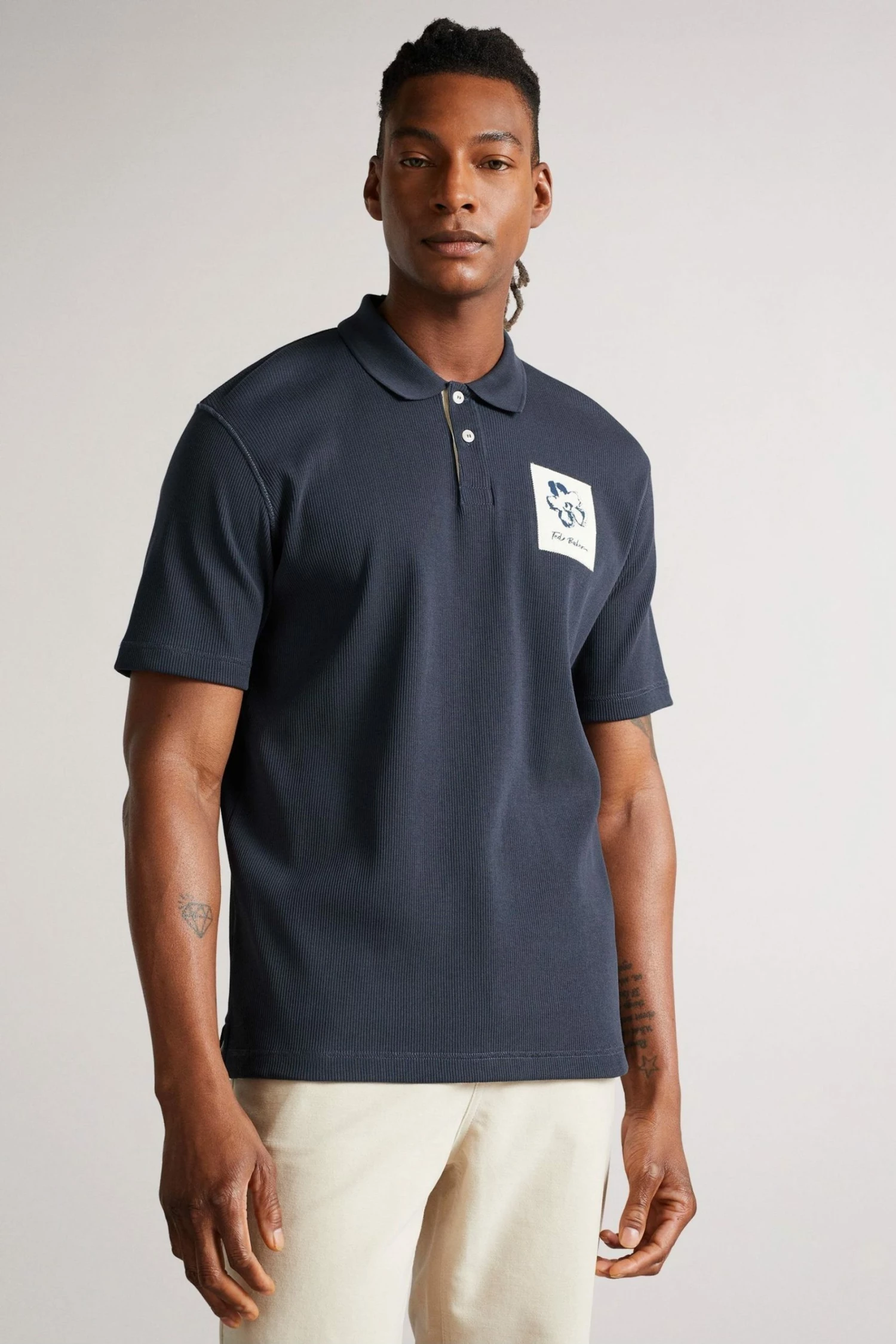 Ted Baker Navy Blue Remark Ribbed Polo Shirt 3 Ted Baker Navy Blue Remark Ribbed Polo Shirt