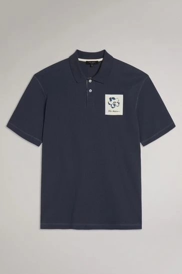 Ted Baker Navy Blue Remark Ribbed Polo Shirt 9 Ted Baker Navy Blue Remark Ribbed Polo Shirt - Image 7