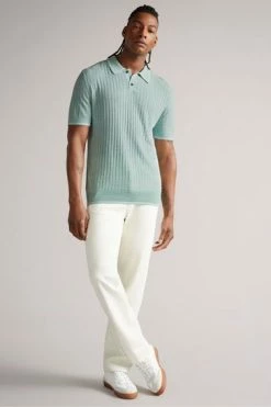 Ted Baker Blue Pitfeld Knitted Stitch Polo Shirt -tedbaker Shop Online unnamed file 4200