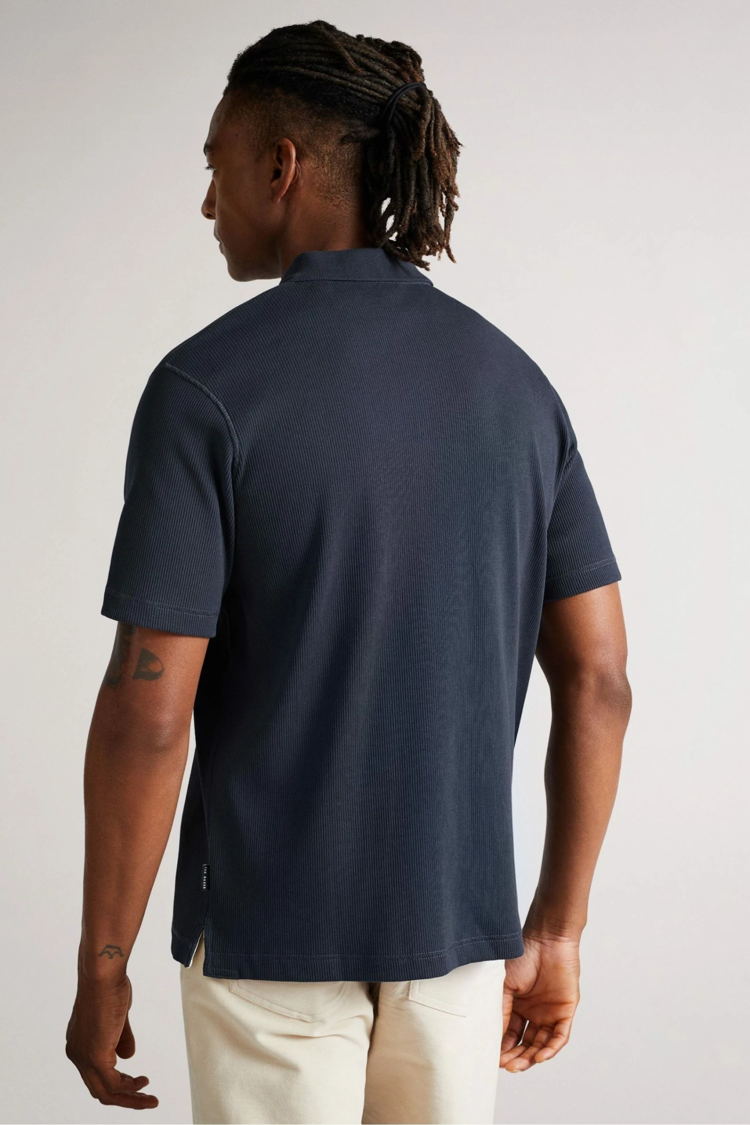 Ted Baker Navy Blue Daley Ribbed Polo Shirt 4 Ted Baker Navy Blue Daley Ribbed Polo Shirt - Image 2