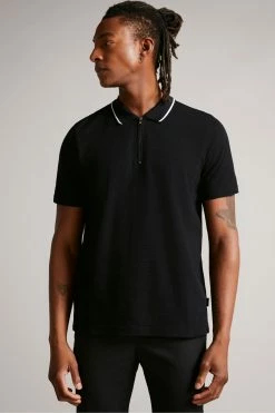 Ted Baker Buer Black Short Sleeve Textured Zip Polo Shirt