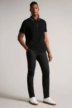 Ted Baker Buer Black Short Sleeve Textured Zip Polo Shirt -tedbaker Shop Online unnamed file 4256