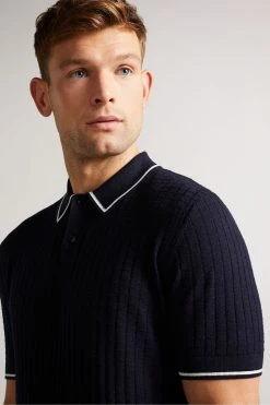 Ted Baker Navy Blue Pitfeld Knitted Stitch Polo Shirt -tedbaker Shop Online unnamed file 4276