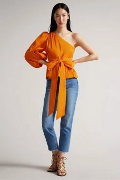 Ted Baker Orange Lera One Shoulder Top With Tie Waist -tedbaker Shop Online unnamed file 4575